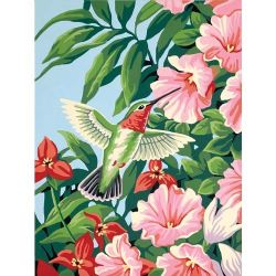 PEINTURE À NUMÉROS COLIBRI ET FUCHSIAS  9X12 (MOYENNE)